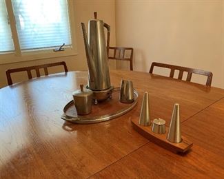 MCM Royal Holland DAALDEROP Pewter Coffee / Tea Set With Warmer 