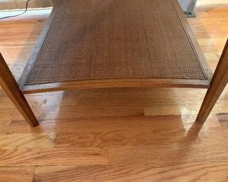 MCM Signed Heritage Two Tier Cane Shelf Walnut Side Table