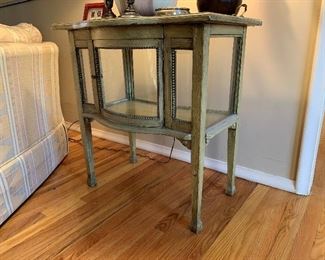 Antique Refurbished Curved Glass Front Display Stand with Tea Tray Top