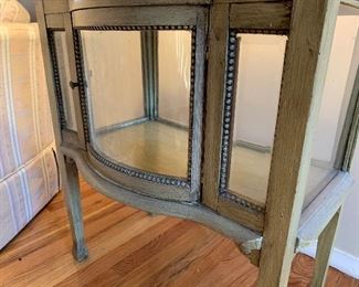 Antique Refurbished Curved Glass Front Display Stand with Tea Tray Top