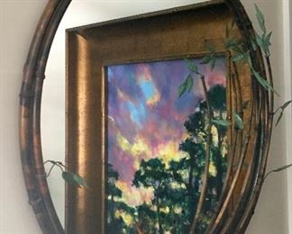 Round Metal Mirror with Bamboo Leaves ~$85.00