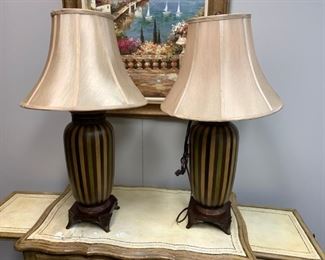 two ceramic heavy striped lamps