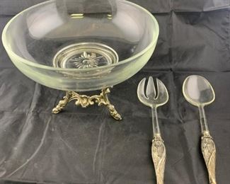 serving bowl with utensils and stand