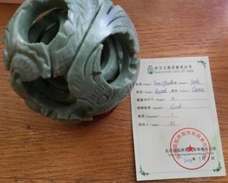Carved Jade Ball - Sphere with certificate