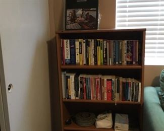 A Few LP's, Paperbacks, Blank DC Disks, Bookcase.