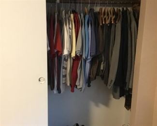 Men's Clothing, Shoes (Size 9), Wood Hangers, Caps