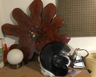 Glass Lamp Shade, Lava Lamp, Redwood Clock, Motor Cycle Helmet,  