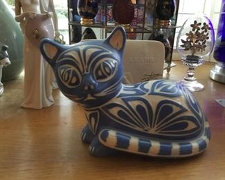 Blue and White Ceramic Cat