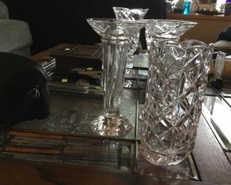 Waterford Candle Holders, Vase not signed.