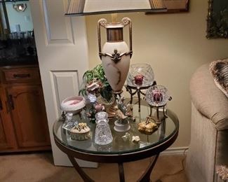 ROUND GLASS TOP LAMP TABLE