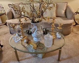 OVAL BRASS & GLASS COFFEE TABLE...ELEGANT SOFA