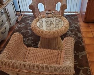 WICKER CHAIRS AND TABLE