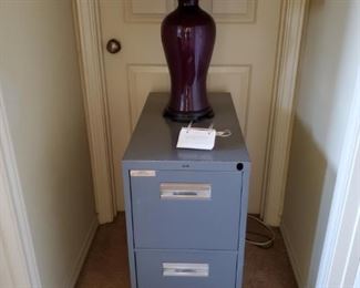 STEEL FILE CABINET & PURPLE LAMP