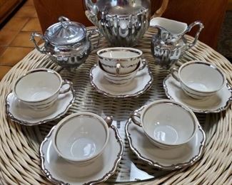 SILVER OVERLAY CHINA COFFEE SERVICE