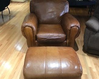 Real Leather Chair and Ottoman by Mayo Leather