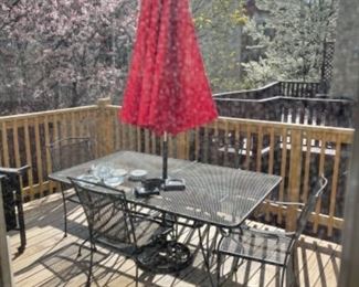 Outdoor patio set with brand new red umbrella