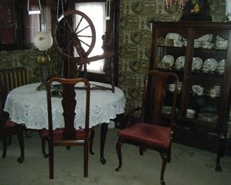 Spinning wheel from 1860s .Queen Ann Dining set 
