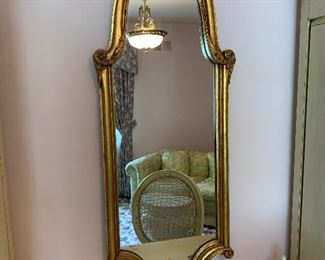 Gold painted tall mirror in good condition.  Dimensions 18"w x 4' tall.  Price $75