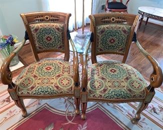 Pair of decorative upholstered arm chairs - Beautiful!!!  Great condition.  Dimensions 2' wide x 23" deep x 3' high.  Price for pair $1200.00