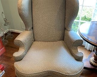 Wingback upholstered chair in great condition. Dimensions 4'1" h x 2'7" wide x 3' d.  Price $250