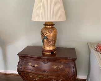 Pair of gold hand painted urn shaped lamps in great condition.  Dimensions 10" round x 3'4" high with shade.  Price for pair $250