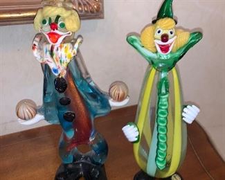 Vintage Murano glass 12" clowns.  Pair $150