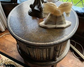 Leather top round side table