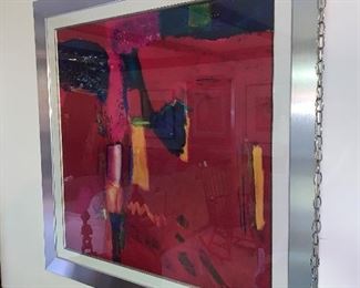 Red abstract print wall art in great condition. Dimension 45.5" square.  Price $250