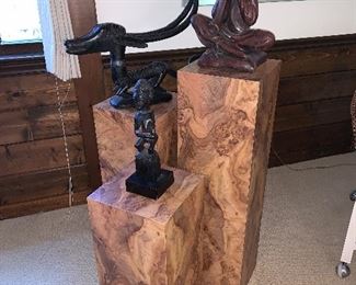 Faux wood pedestal set in great condition.  Dimensions tallest 3'x10", medium 2'5"x10", smallest 2'x10".  Price for set $250  (sculptures sold separately)