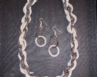 Silver two tone rope necklace and earring set - $20