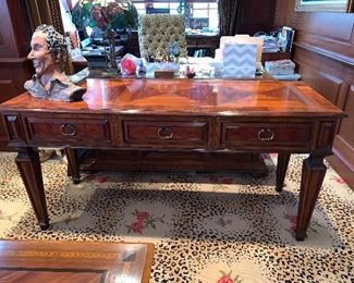 Mahogany inlaid 3 drawer Alfonso Marina console table/desk.  Great condition.  Dimensions 66"wide x 25.5"d x 32"tall  Price $950