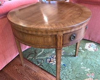 Alfonso Marina round side table with one drawer in great condition.  Dimensions 29"d x 25.5"h   Price $495
