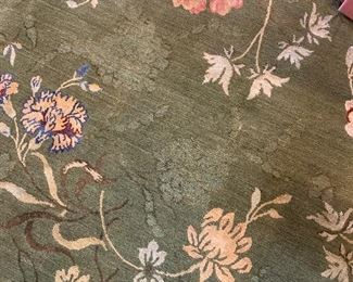Stark green floral custom cut family room carpet in great condition.  Dimensions 11'11" x 14'6"   Price $1500 