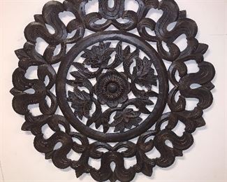 Decorative carved wood wall ornament in good condition.  29.5" diameter.  Price $50