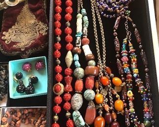 Ethnic necklaces, glass beads