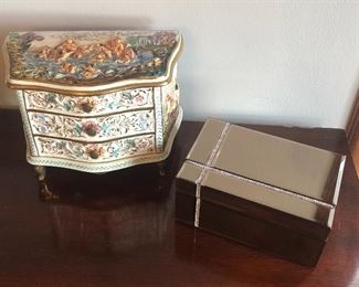 Capodimonte chest is SOLD. NOW $10 Mirrored Tahari jewelry box with padded interior.
