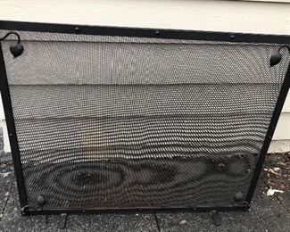 SOLD pending pick - Wrought iron flat fireplace screen with leaf accents at corners.  38”L, 30.5”H, 6” deep at bottom (includes feet) Some surface rust - just needs some black spray paint.