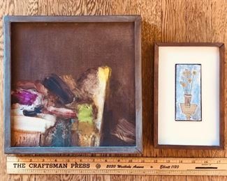 RIGHT: Small still life painting on mat board by John P. Morgan NOW $25 (framed size 5.5” x 9.5”) - larger piece on left is SOLD
