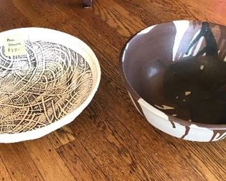 Studio pottery: Ann Gleason bowl NOW $18 (North Carolina), Robert Speelmon bowl NOW $75 (13.5” diameter, has crack on bottom. Firing flaw?)