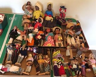 Lot of 40 vintage ethnic dolls from Mexico, Guatemala, Jamaica & more