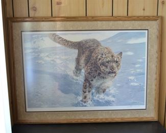 PLL #18 John Seerey Lester 'The Chase' Snow Leopard Art Print Signed Numbered Framed $75