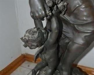 PLL #1 Auguste Moreau La Parure Du Printemps, Figure of Woman with Two Cherubs, Early 20th Century Patinated Bronze with Bronze Socle Sculpture Signed