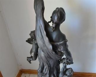 PLL #1 Auguste Moreau La Parure Du Printemps, Figure of Woman with Two Cherubs, Early 20th Century Patinated Bronze with Bronze Socle Sculpture Signed