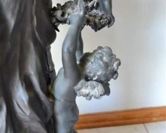 PLL #1 Auguste Moreau La Parure Du Printemps, Figure of Woman with Two Cherubs, Early 20th Century Patinated Bronze with Bronze Socle Sculpture Signed