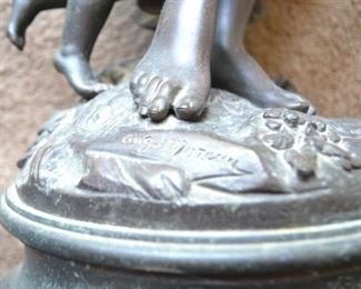 PLL #1 Auguste Moreau La Parure Du Printemps, Figure of Woman with Two Cherubs, Early 20th Century Patinated Bronze with Bronze Socle Sculpture Signed