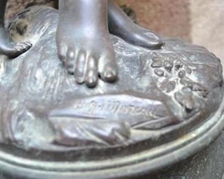 PLL #1 Auguste Moreau La Parure Du Printemps, Figure of Woman with Two Cherubs, Early 20th Century Patinated Bronze with Bronze Socle Sculpture Signed