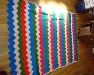 PLL 637 Vintage Red, White, Blue & Green Knitted Blanket $20