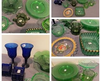 Vintage Green and Cobalt Glass LOT - All items pictured for $35 **CALL (847) 630-1009 TO PURCHASE**
