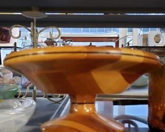 Multi-colored wood footed bowl 9.5" Diameter x 5"H 