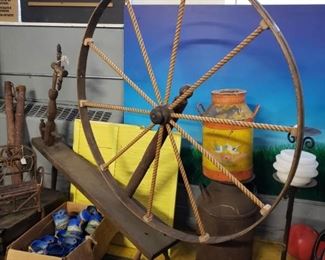 Antique 39" long spinning wheel 